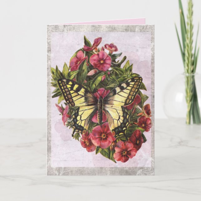 Vintager Schmetterling und Blume Grußkarte Feiertagskarte (Vorderseite)