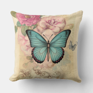 Vintager Schmetterling und Blume Kissen
