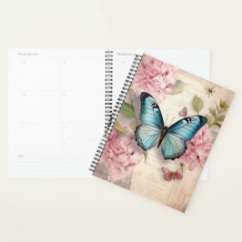Vintager Schmetterling und Blume Planer