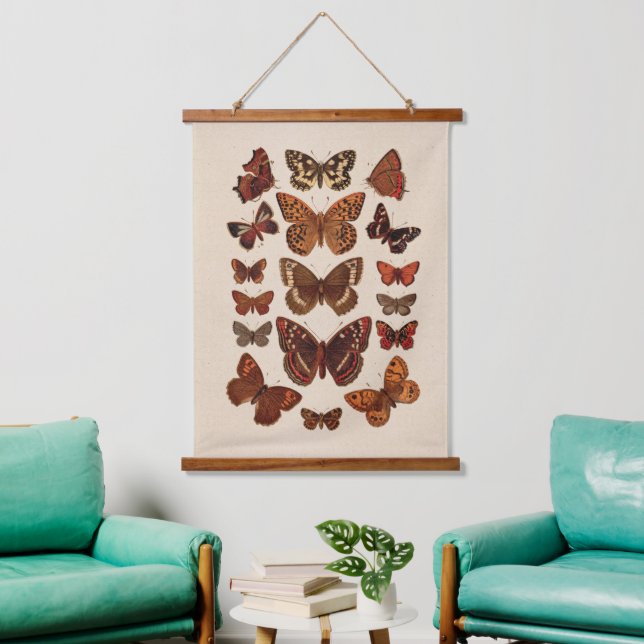 Vintager Schmetterling Wandteppich Mit Holzrahmen (Wohnzimmer)