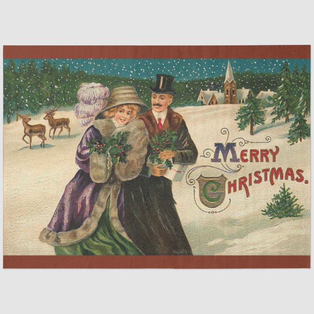 Vintager Schnee und Weihnachten Seidenpapier (Vorderseite)