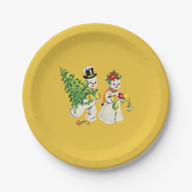 Vintager Schnee Weihnachten Pappteller (Vorderseite)