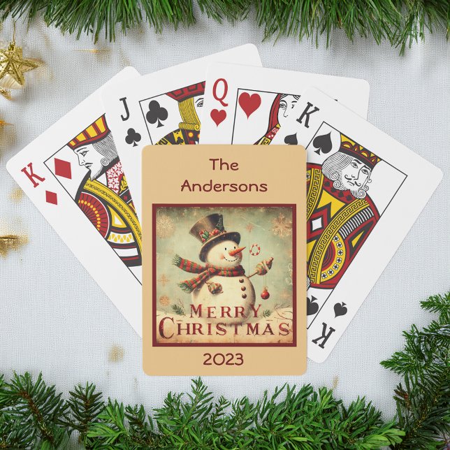 Vintager Schneemann - Frohe Weihnachten individuel Spielkarten (Vintage Snowman - Merry Christmas customized Poker Cards)
