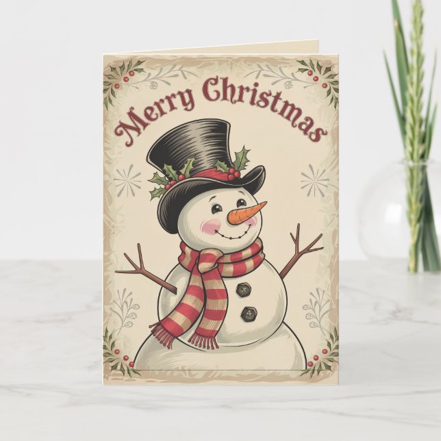 Vintager Schneemann Frohe Weihnachtsfeiertage Feiertagskarte (Vorderseite)