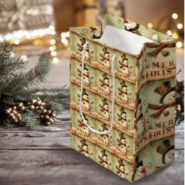 Vintager Schneemann - Frohe Weihnachtsgeschenke Mittlere Geschenktüte