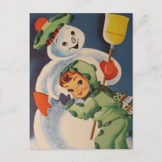Vintager Schneemann Holiday Postkarte (Vorderseite)