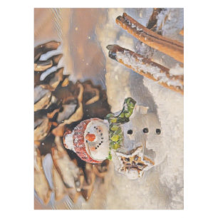 Vintager Schneemann im Schnee Zeichnend Tischdecke