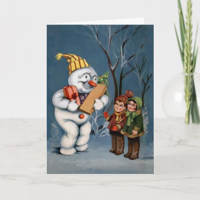 Vintager Schneemann mit Vorweihnachtskarte Feiertagskarte (Vorderseite)