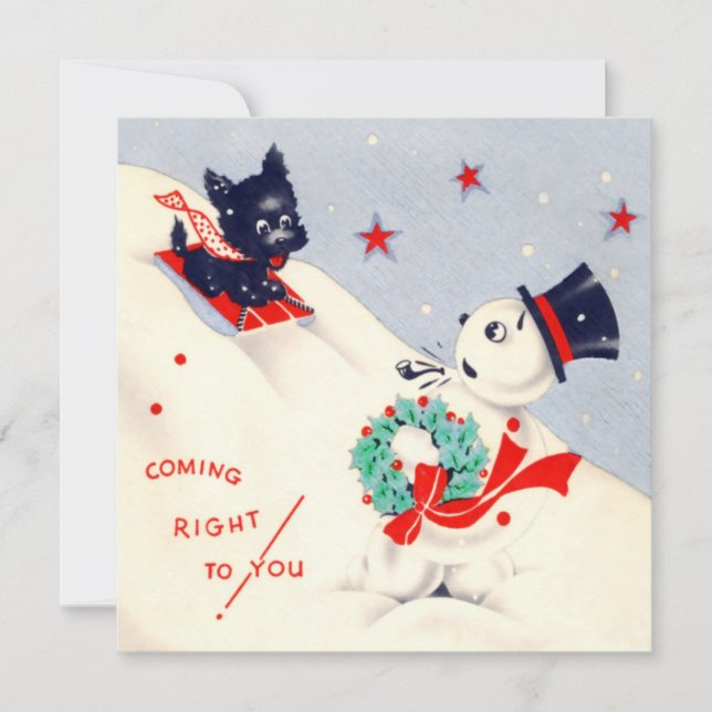 Vintager Schneemann und schottische Weihnachtskart Feiertagskarte (Vorderseite)