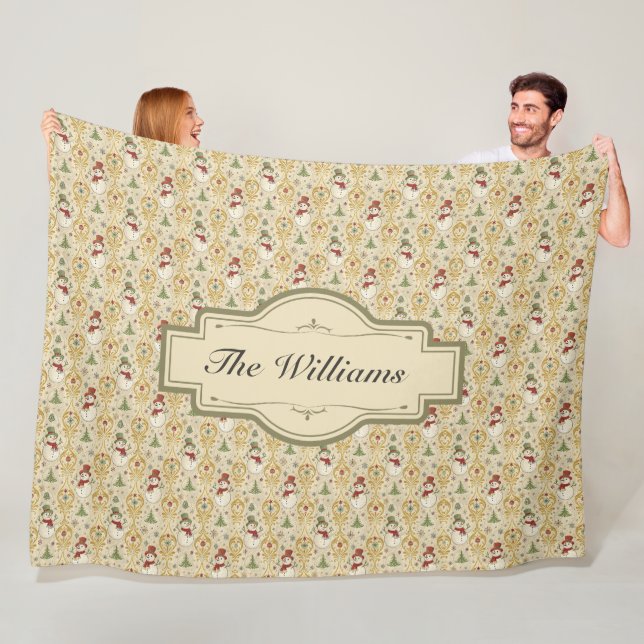 Vintager Schneemann & Weihnachtsbaum Custom Fleecedecke (Beispiel)