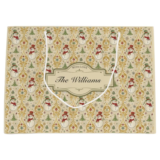 Vintager Schneemann & Weihnachtsbaum Custom Große Geschenktüte (Vorderseite)