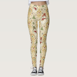 Vintager Schneemann & Weihnachtsbaum Leggings