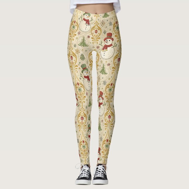 Vintager Schneemann & Weihnachtsbaum Leggings (Vorderseite)