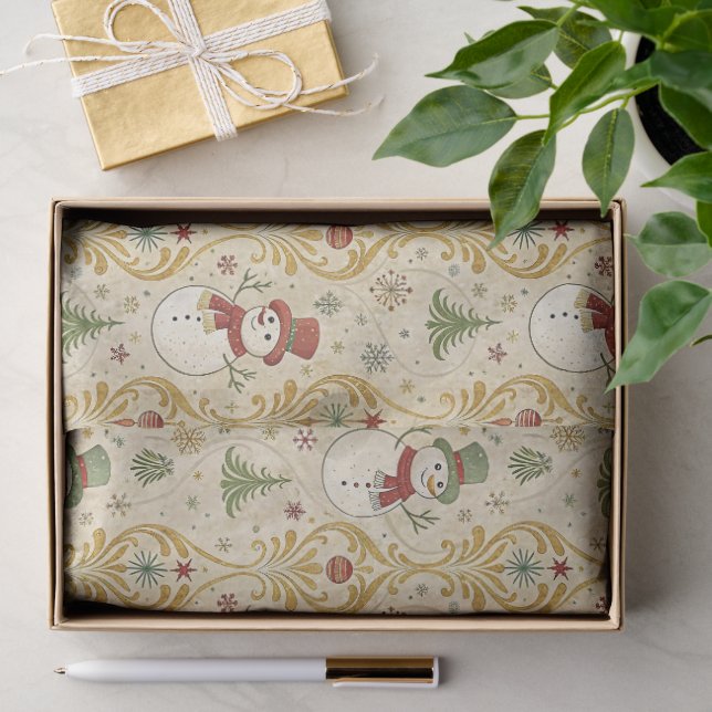 Vintager Schneemann & Weihnachtsbaum Seidenpapier (Geschenk)