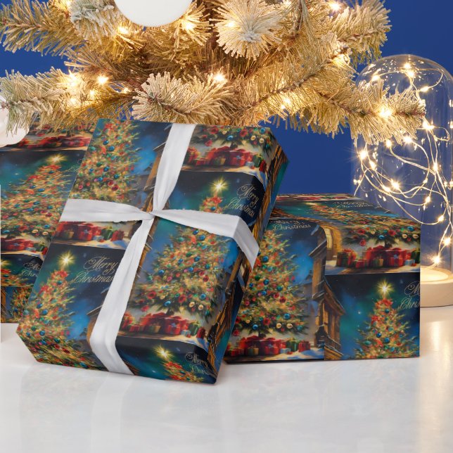 Vintager schöner Weihnachtsbaum mit Geschenken Geschenkpapier (Feiertage)