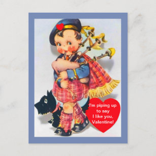 Vintager schottischer Bagpiper Valentine mit Scott Feiertagspostkarte