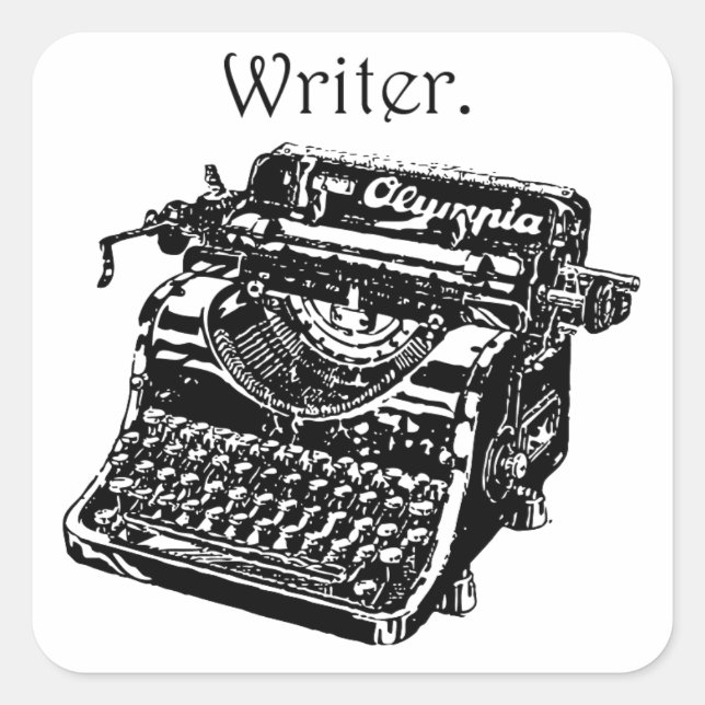 Vintager Schreibmaschinenschreibtisch, Sketch Zeic Quadratischer Aufkleber (Vorderseite)