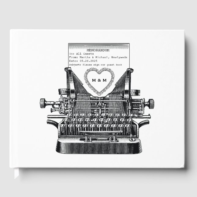 Vintager Schreibmaschinenverein Memo Wedding Gäste Gästebuch (Vorderseite)