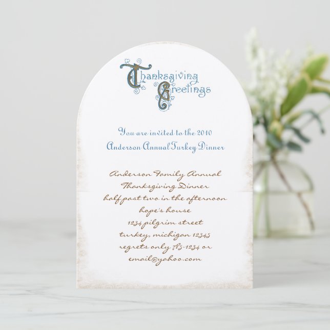 Vintager Schriftart Erntedank Ernte Einladungen (Stehend Vorderseite)
