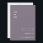 Vintager Schriftart für Schreibmaschine Minimalist Save The Date<br><div class="desc">Teilen Sie Ihre Hochzeitsdaten mit Vintag inspiriert Charme mit dieser Save the Date minimalistischen Karte. Diese Karte ist mit einem lila Hintergrund und einem Text im Schreibstil gestaltet und eignet sich ideal für Paare, die feine Details und eine Retro-Einfachheit schätzen. Ideal für buchstäbliche Hochzeiten, moderne minimalistische Veranstaltungen oder feierliche Feste....</div>