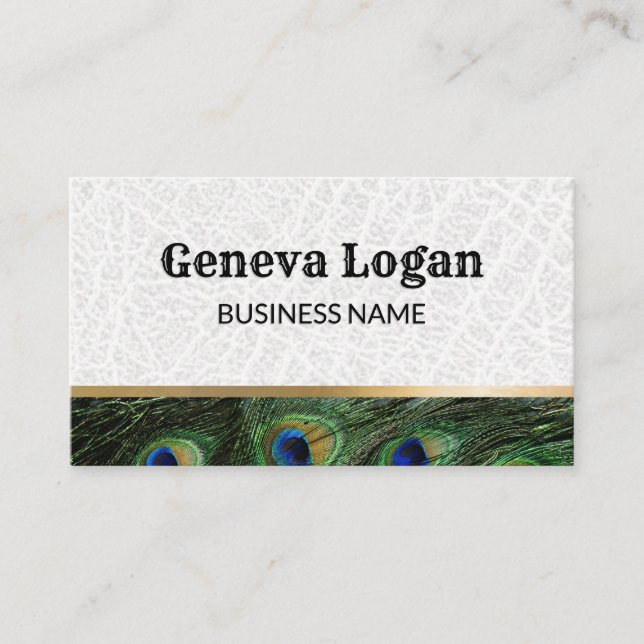 Vintager Schriftart Leather Gold Metallic | Pfau Visitenkarte (Vorderseite)