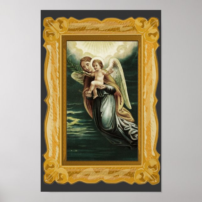 Vintager Schutzengel mit Jesus Poster (Vorne)