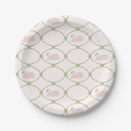 Vintager Schwanenschwanz Trellis, grün und rosa Pappteller