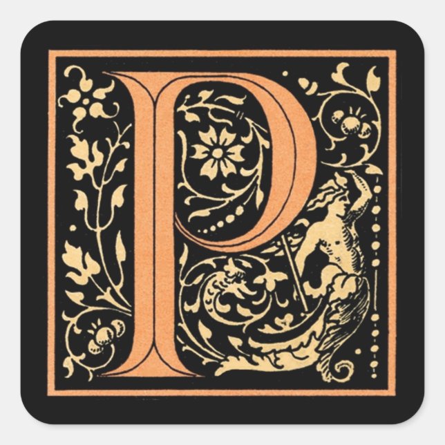 Vintager Schwarz-Gold-Letter "P" - Aufkleber (Vorderseite)