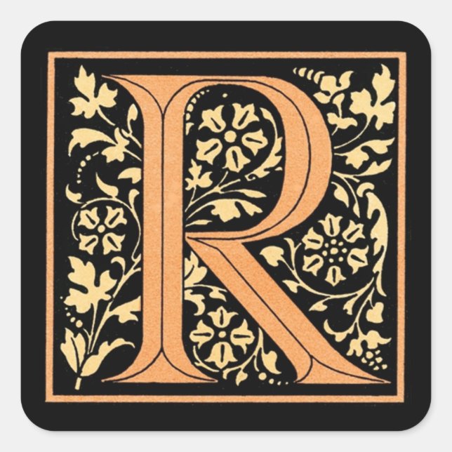 Vintager Schwarz-Gold-Letter "R" - Aufkleber (Vorderseite)