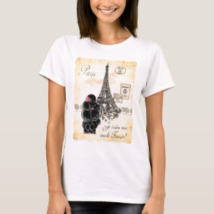 Vintager Schwarz-Poodle-Eiffelturm T-Shirt