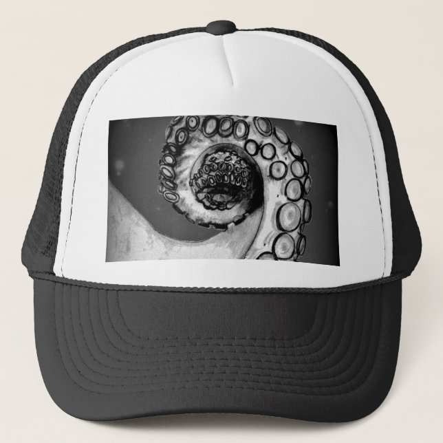 Vintager Schwarz-Weiß-Oktopus-Tentakel Truckerkappe (Vorderseite)