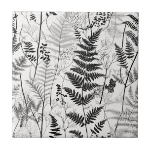 Vintager Schwarz-weißer Farn Fliese