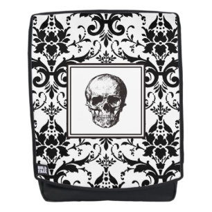 Vintager schwarz-weißer, gotischer Damast-Pattern Rucksack