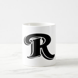 Vintager Schwarz-weißer Letter R Monogramm Kaffeetasse