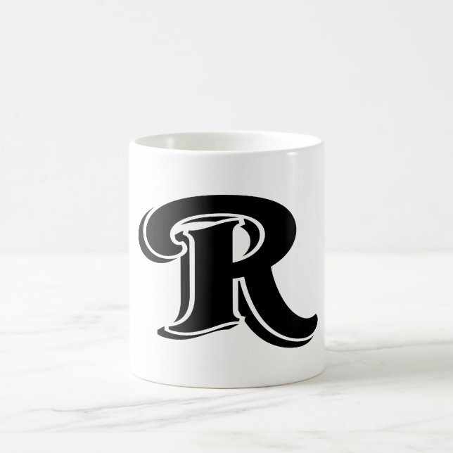 Vintager Schwarz-weißer Letter R Monogramm Kaffeetasse (Mittel)