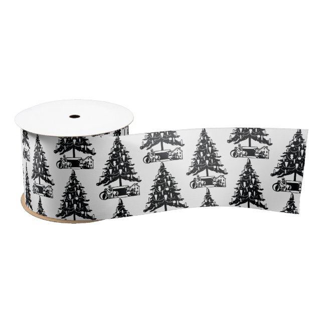 Vintager Schwarz-weißer Weihnachtsbaum Satinband (Spule)