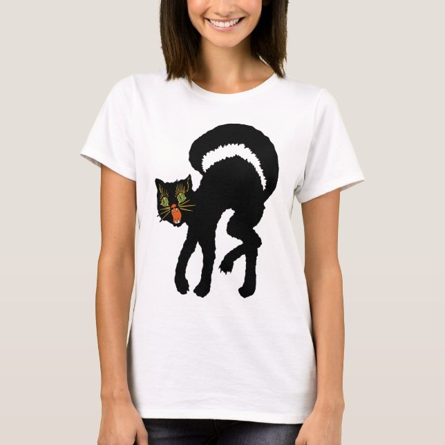 Vintager schwarze Katzen-T - Shirt (Vorderseite)