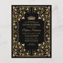 Vintager schwarzer Glam-Goldrahmen Tiara Quinceane