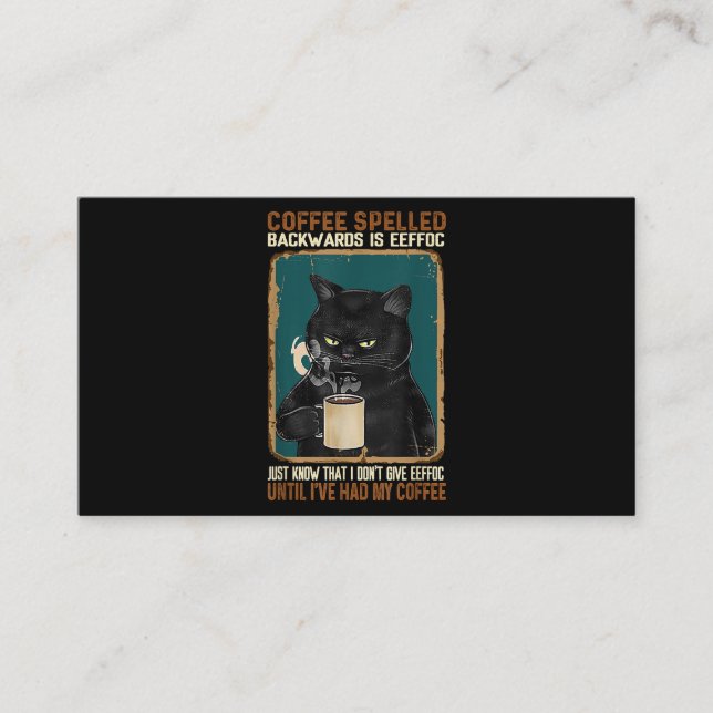 Vintager schwarzer Katzenkaffee rückwärts geschrie Visitenkarte (Vorderseite)
