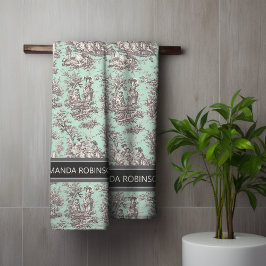 Vintager schwarzer Pfefferminztoil de jouy Badhandtuch Set