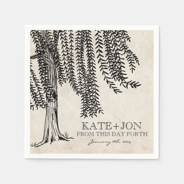 Vintager Schwarzer Weidenbaum Serviette (Vorderseite)