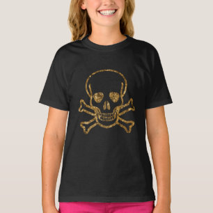 Vintager Schwarzgoldpferdschädel und Knochen T-Shirt