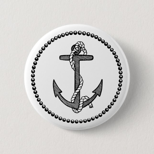 Vintager Schwarzweiss-Anker und Seil Button (Vorderseite)