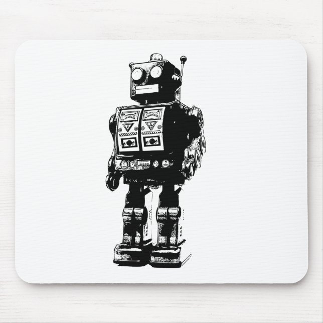 Vintager Schwarzweiss-Roboter Mousepad (Vorne)