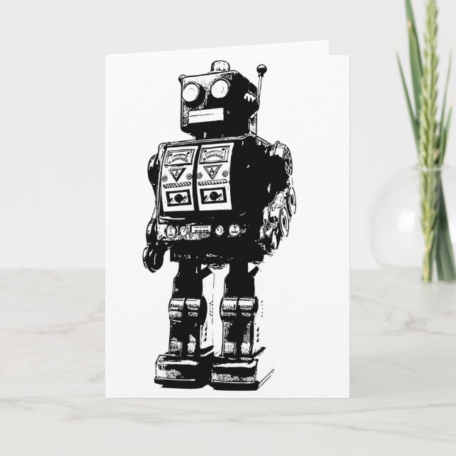 Vintager Schwarzweißroboter Karte (Vorderseite)