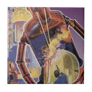 Vintager Science Fiction-Roboter mit Laser-Beam-Au Fliese