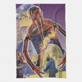 Vintager Science Fiction-Roboter mit Laser-Beam-Au Küchentuch