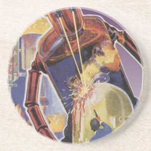 Vintager Science Fiction-Roboter mit Laser-Beam-Au Sandstein Untersetzer