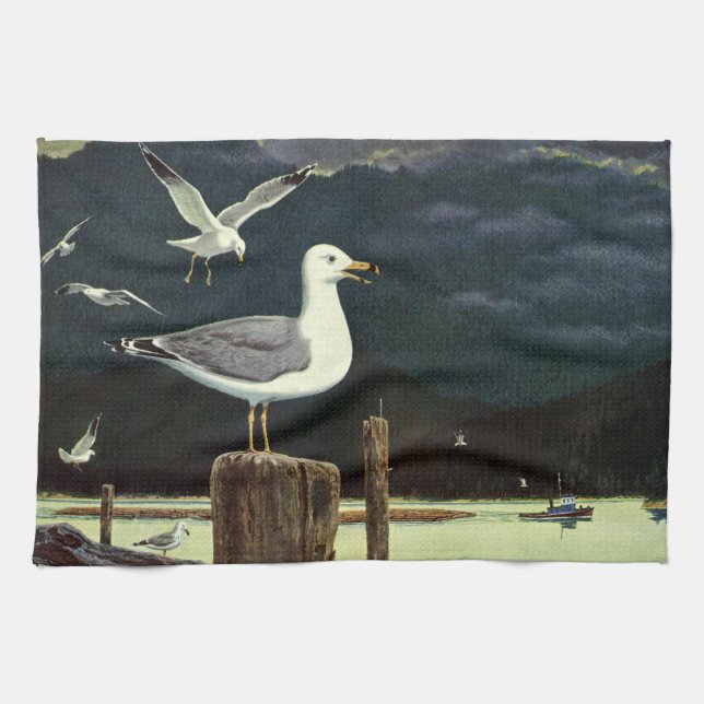 Vintager Seagull-Halssteg, Meervögel Geschirrtuch (Horizontal)