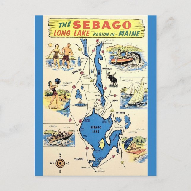 Vintager Sebago Lake Maine Postkarte (Vorderseite)